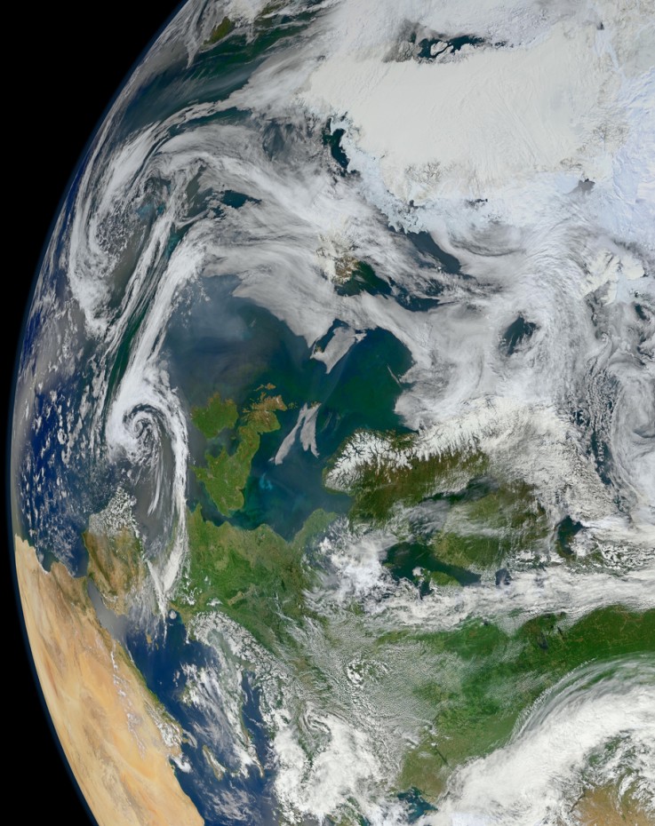 The Earth seen from space, centred on the Arctic